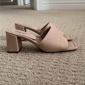 Call It Spring Blush Pink Square Toe Block Heel Mules